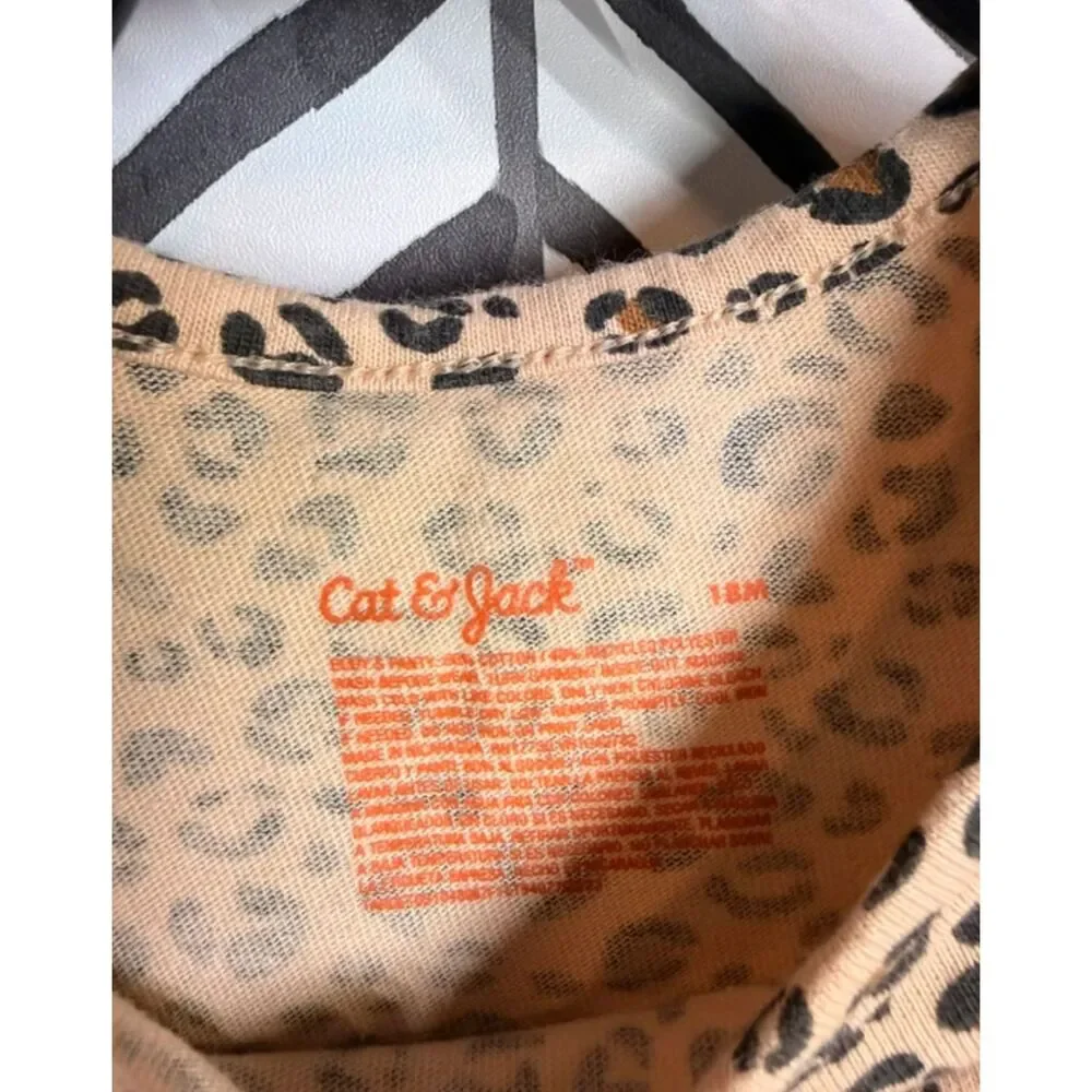 Cat & Jack Black Brown Leopard Print Long Sleeve Dress Girl’s 18M 5038